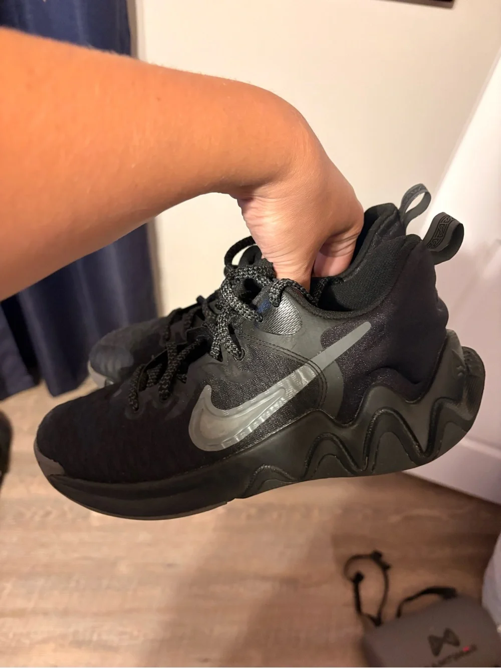 Nike Kids Black Athletic Sneakers with Reflective Swoosh
